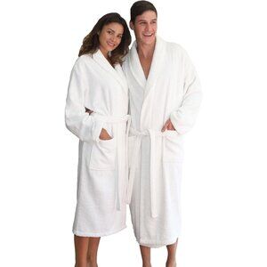 Linen Home Size S/M White Terry Cloth Bath Robe w/ Tie Embroidered Monogram A